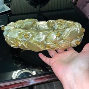 Greek Goddess gold braided head accessory sparkle sequin flower details costume